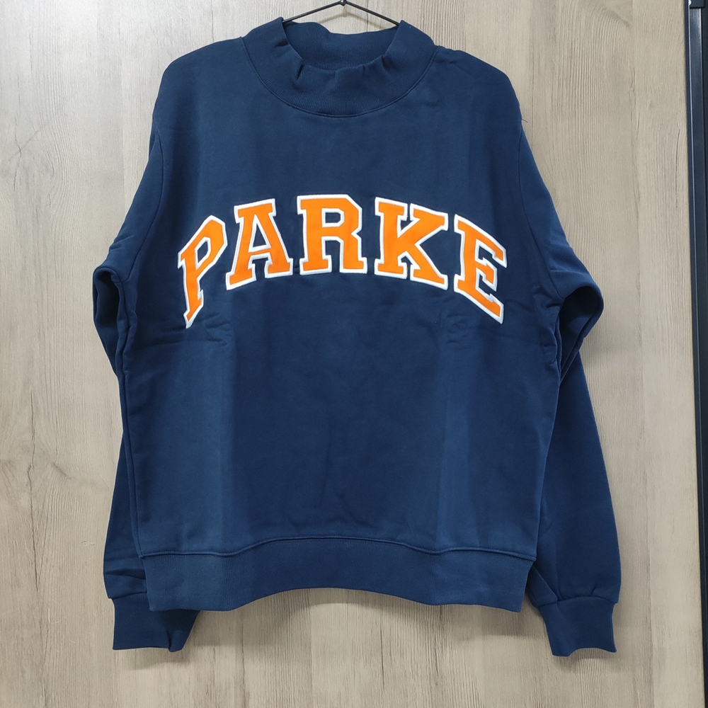 Parke Navy Orange Varsity Mock Neck Sweatshirt
